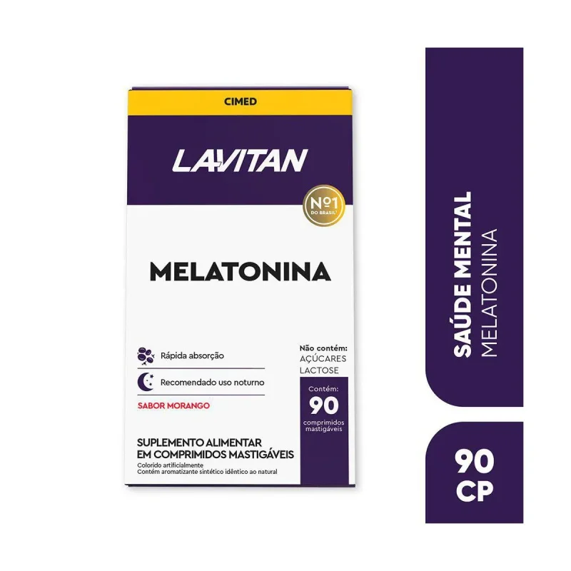 Lavitan Melatonina Morango, com 90 comprimidos mastigáveis