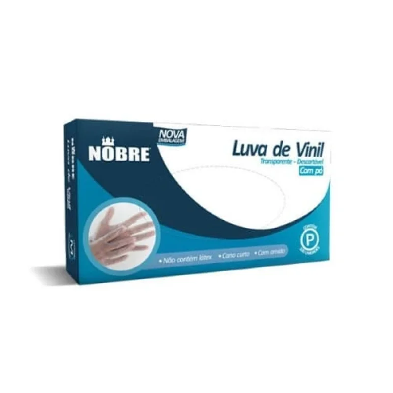 Luva de Vinil com Pó Tamanho P Nobre caixa com 100un