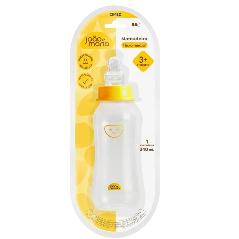 Mamadeira Bico Ortodôntico Fluxo Médio 240ml Amarela 3+ Meses Cimed