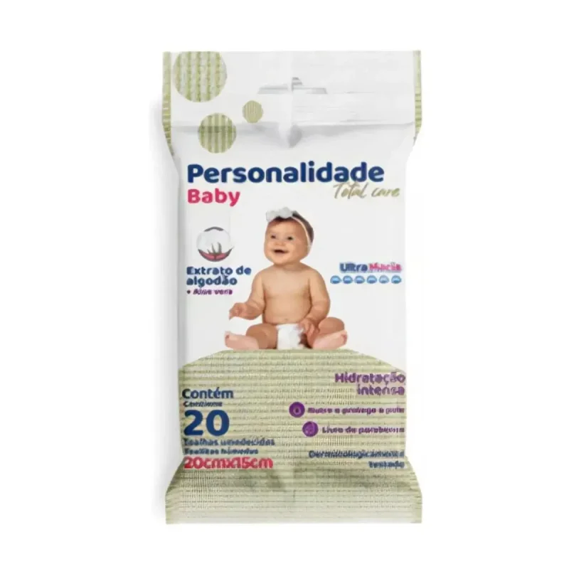 Lenço Umedecido Personalidade Baby Total Care, com 20 unidades
