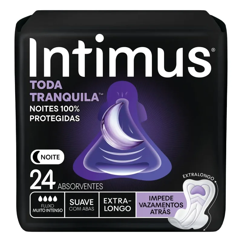 Absorvente Noturno Intimus Toda Tranquila com Abas Suave, com 24 unidades