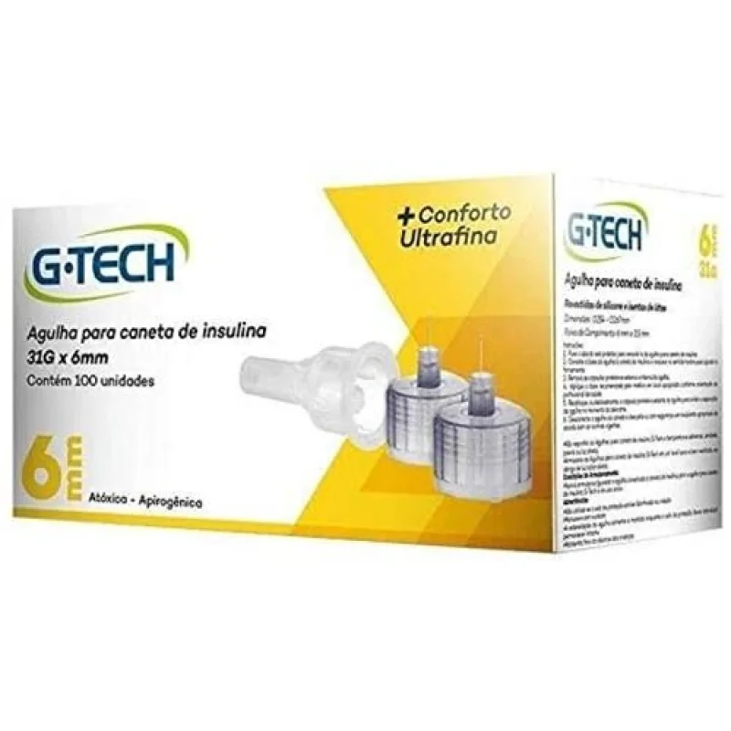 Agulha para Caneta de Insulina G-Tech 31G 6mm, com 100 unidades