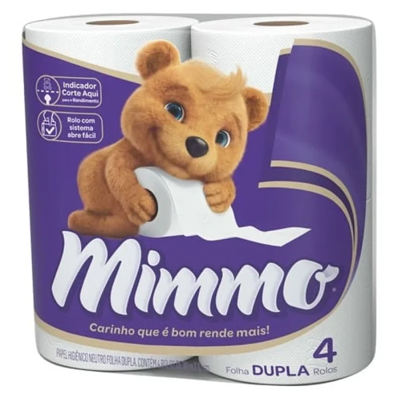 Papel Higiênico Mimmo Folha Dupla 30m, com 4 rolos