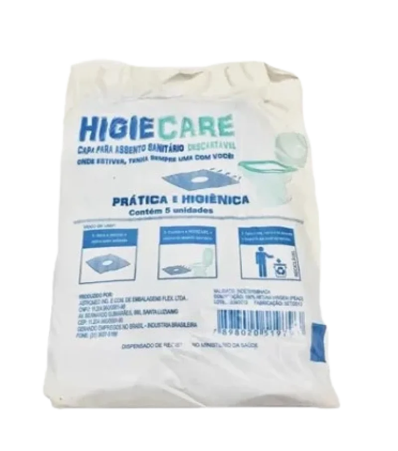 Capa para Assento Sanitário Descartável Higiecare, com 5 unidades