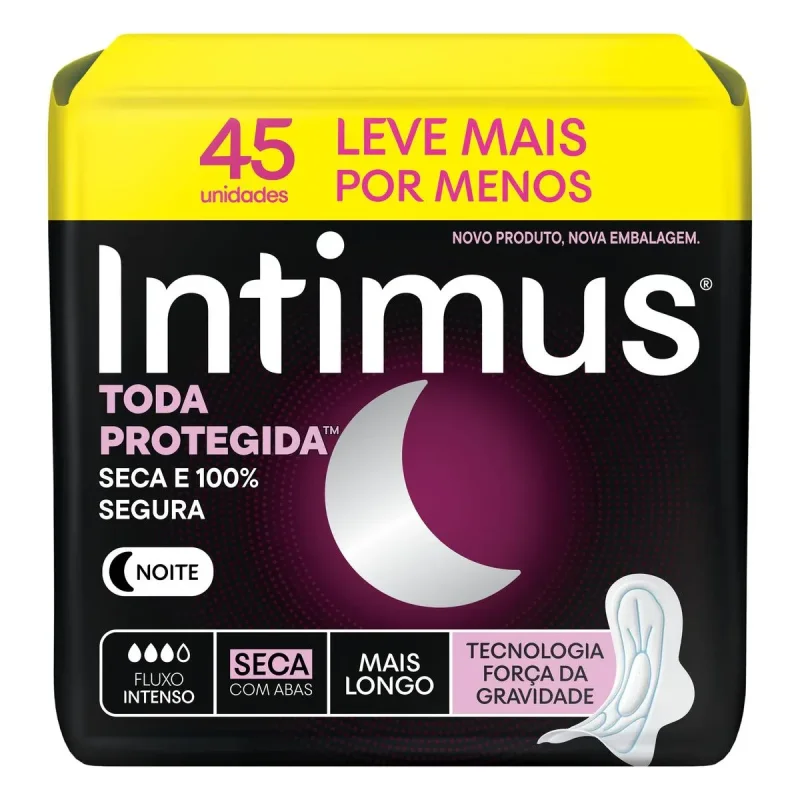 Absorvente Noturno Intimus Toda Protegida com Abas Seca, com 45 unidades