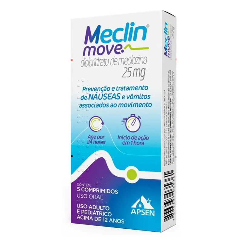 Meclin Move 25mg, com 5 comprimidos