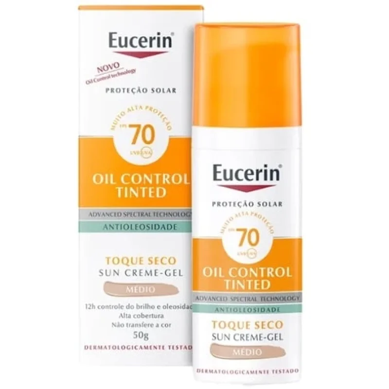 Protetor Solar Facial Eucerin Oil Control Tinted FPS 70 Médio 50g