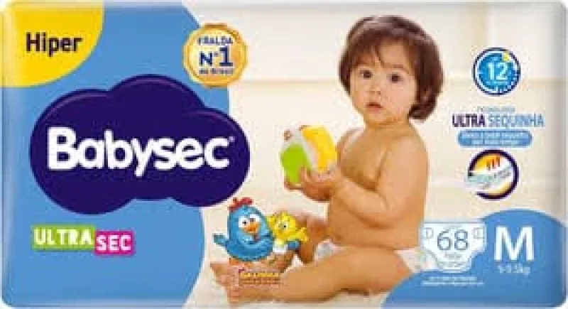 Fralda Babysec Ultra Sec Hiper M, com 68 unidades