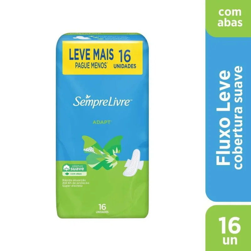 Absorvente Sempre Livre Adapt Especial Suave com Abas, com 16 unidades