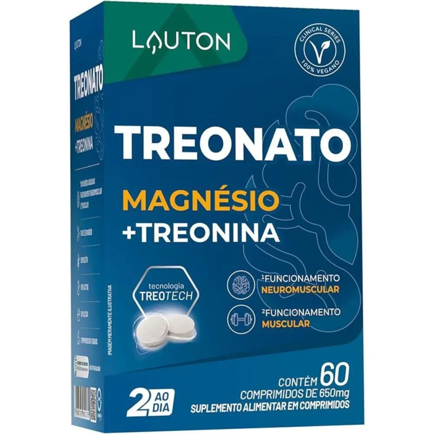Treonato Magnésio + Treonina Lauton 650mg, com 60 comprimidos (1/1)