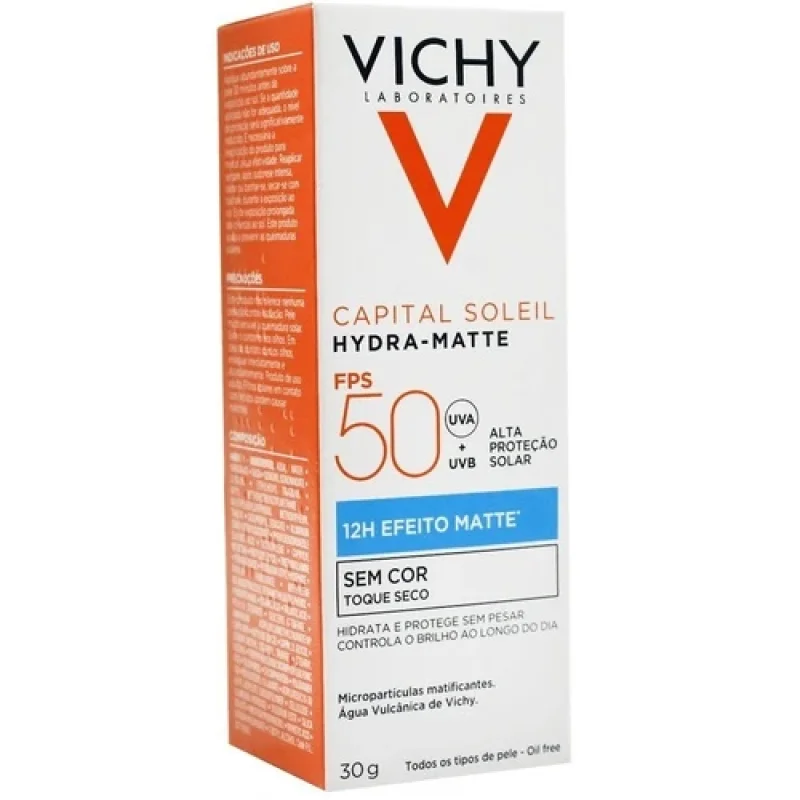 Vichy Capital Soleil Protetor Solar Facial Hydra-Matte Sem Cor FPS 50 30ml