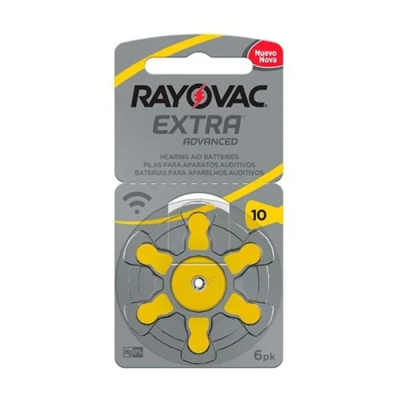 Pilha para Aparelhos Auditivos Rayovac Extra Advanced tamanho 10, 6 unidades