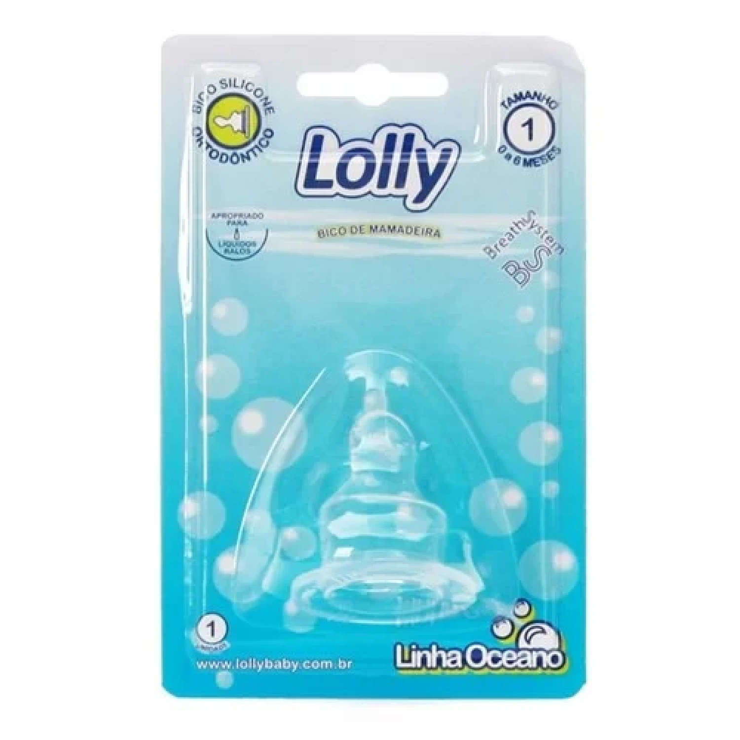 Bico de Mamadeira Lolly Oceano Silicone Ortodôntico Tamanho 1 0 a 6 meses Ref. 0063-01 (1/3)