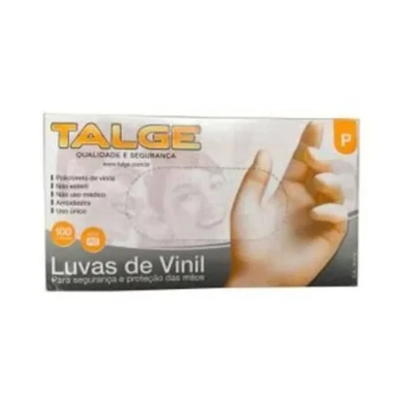 Luva de Vinil Não Estéril Talge P, com pó, caixa com 100 unidades