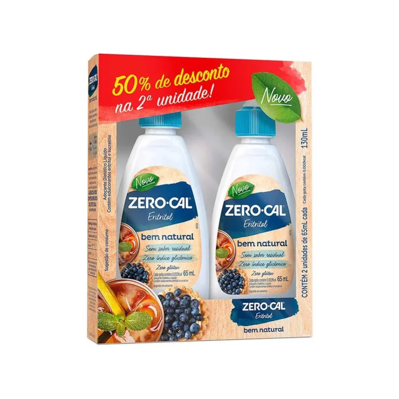 Adoçante Zero Cal Eritritol Líquido 65ml, com 2 unidades