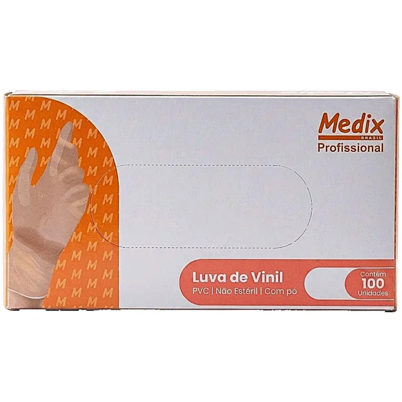 Luva Descartável Vinil com Pó Medix M, com 100 unidades