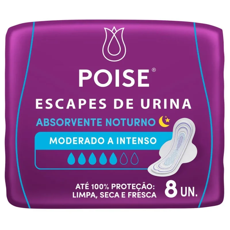Absorvente Noturno Poise com Abas 8 Unidades