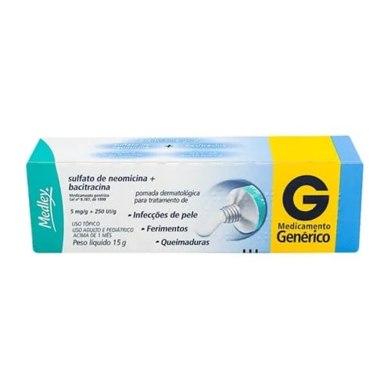 Sulfato de Neomicina + Bacitracina Zíncica 5mg/g + 250UI/g Pomada 1 Bisnaga 15g - Medley