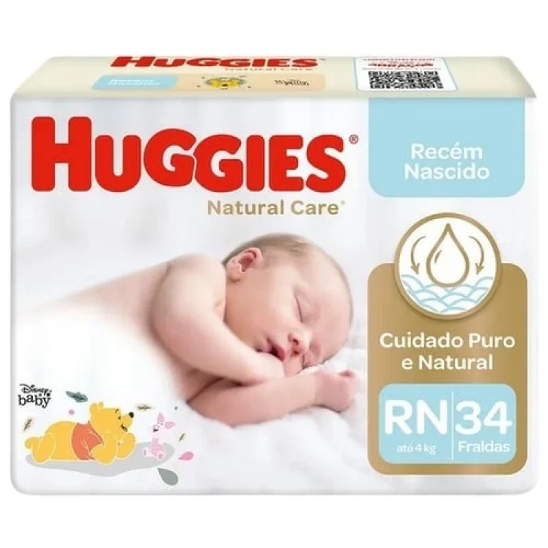Fralda Huggies Natural Care RN, com 34 unidades