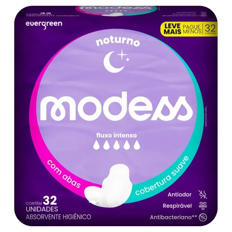 Absorvente Noturno Modess com Abas Cobertura Suave, com 32 unidades