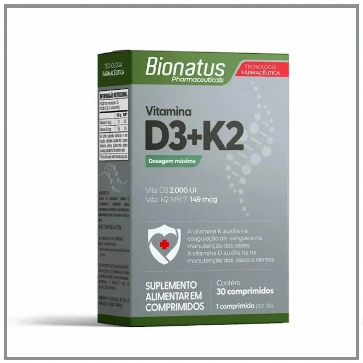 Vitamina D3 + K2 Bionatus 2.000UI + 149mcg, com 30 comprimidos (1/1)