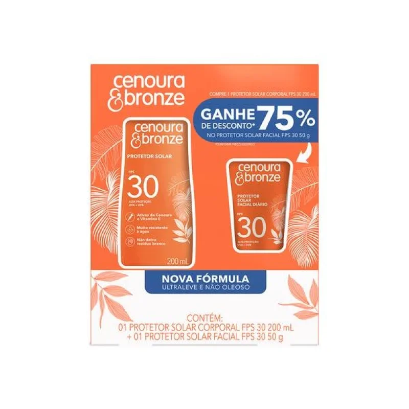 Kit Cenoura e Bronze Protetor Solar Corporal FPS 30 200ml + Protetor Solar Facial FPS 30 50g