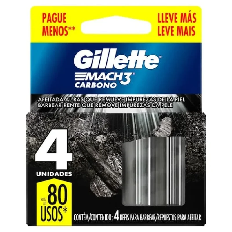 Carga Gillette Mach3 Carbono, com 4 unidades