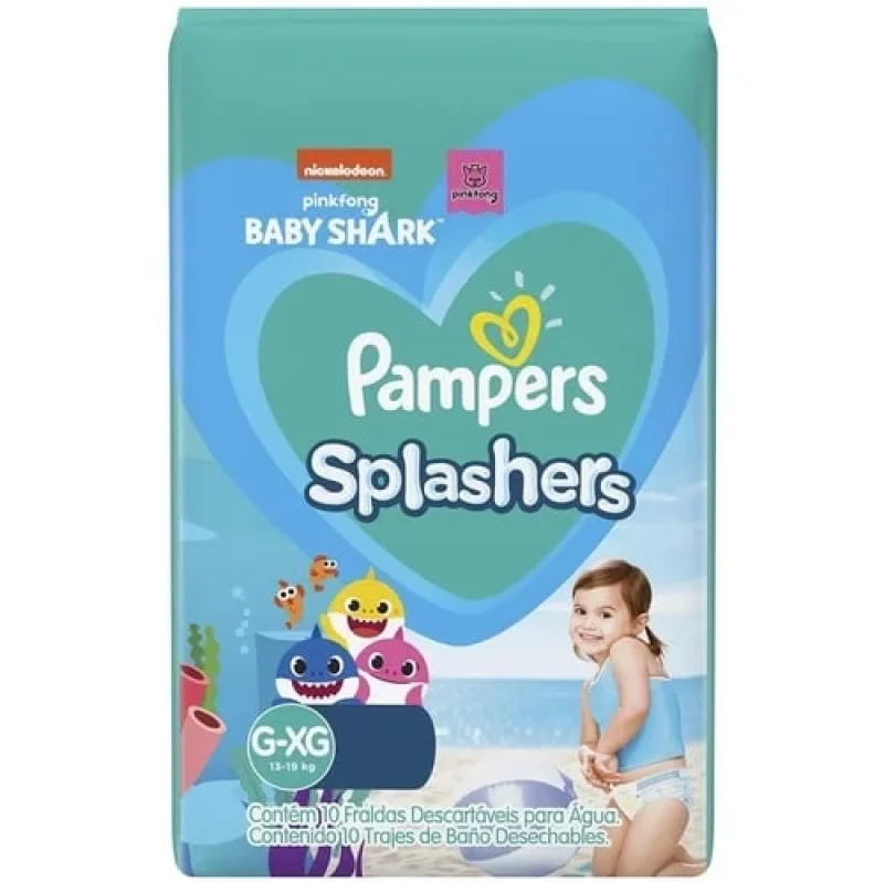 Pampers Splashers Baby Shark Fralda Descartável para Água G/XG 10 Unidades