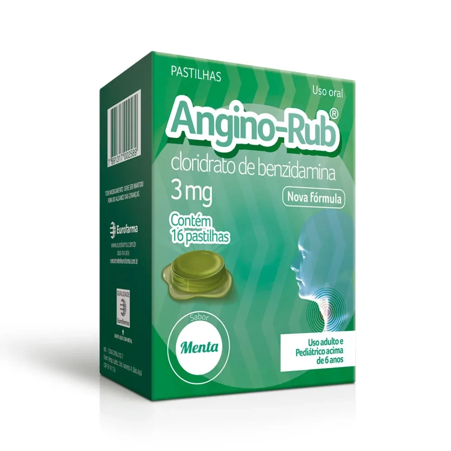 Pastilha Angino-Rub 3mg Menta, com 16 unidades (1/1)