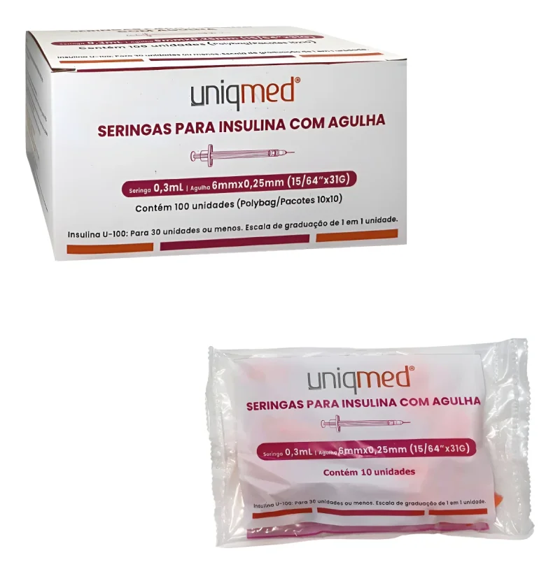Seringa de Insulina 30UI Uniqmed Agulha 6mm, com 10 unidades