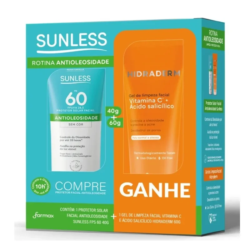 Kit Antioleosidade Sunless Protetor Solar Facial FPS 60 40g + Gel de Limpeza Facial 60g