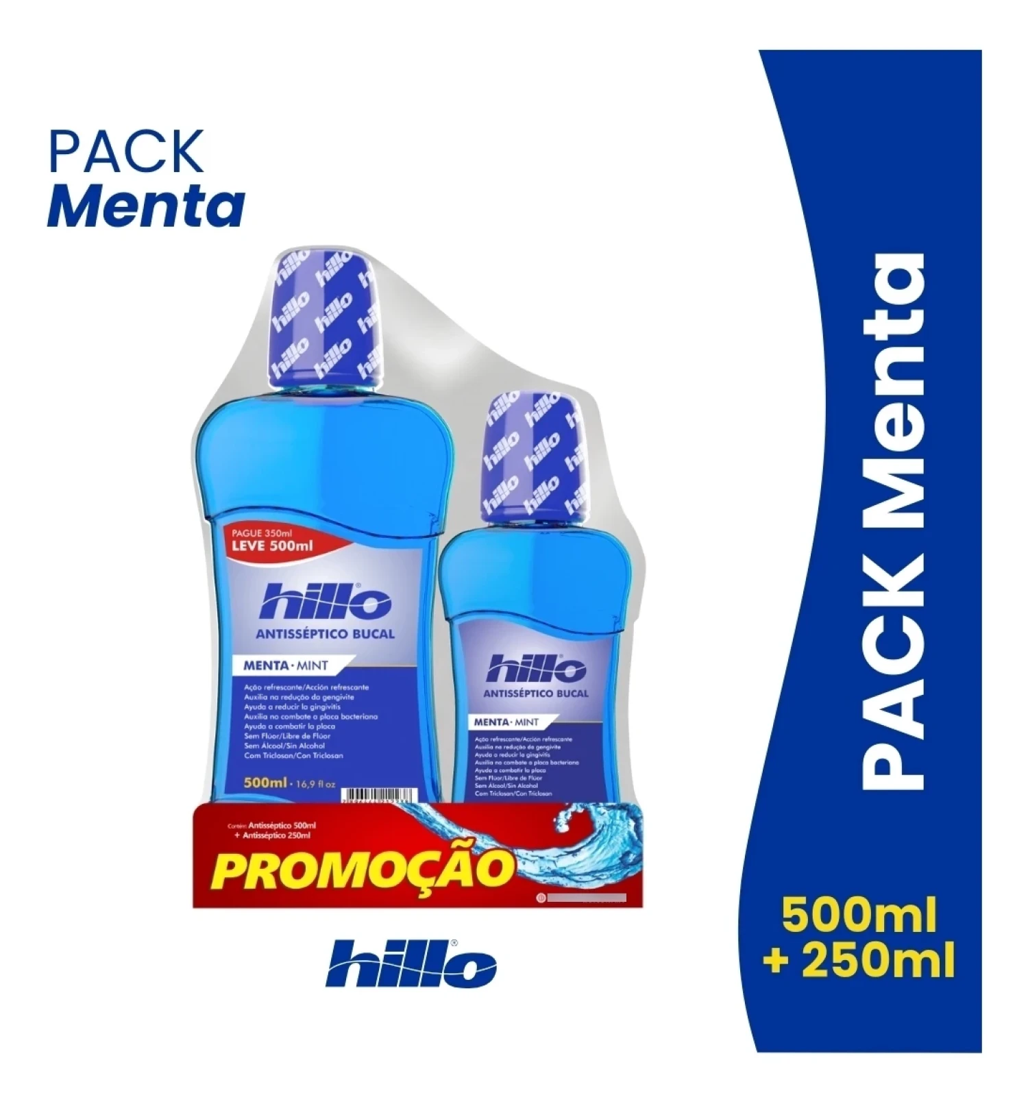 Kit 2 Enxaguantes bucais Hillo Menta - 500ml+250ml (1/1)
