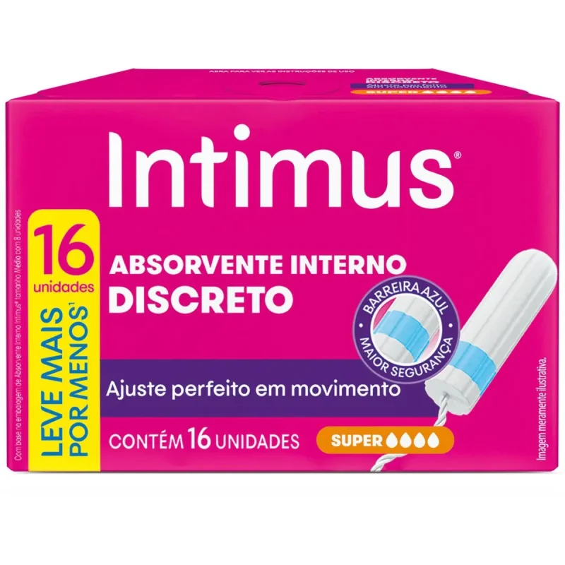 Absorvente Interno Intimus Super, com 16 unidades