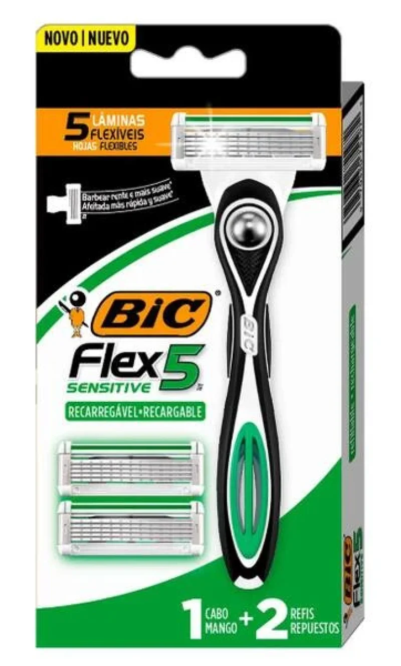 Aparelho de Barbear Bic Flex5 Sensitive, com 2 cargas