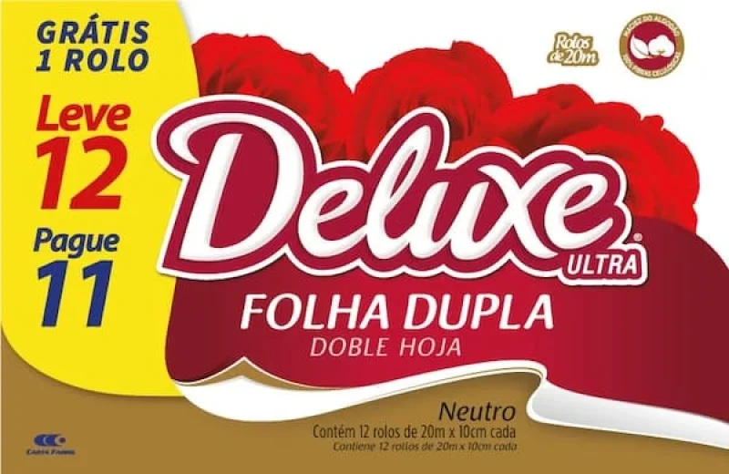 Papel Higiênico Deluxe Ultra Folha Dupla 20m, com 12 rolos