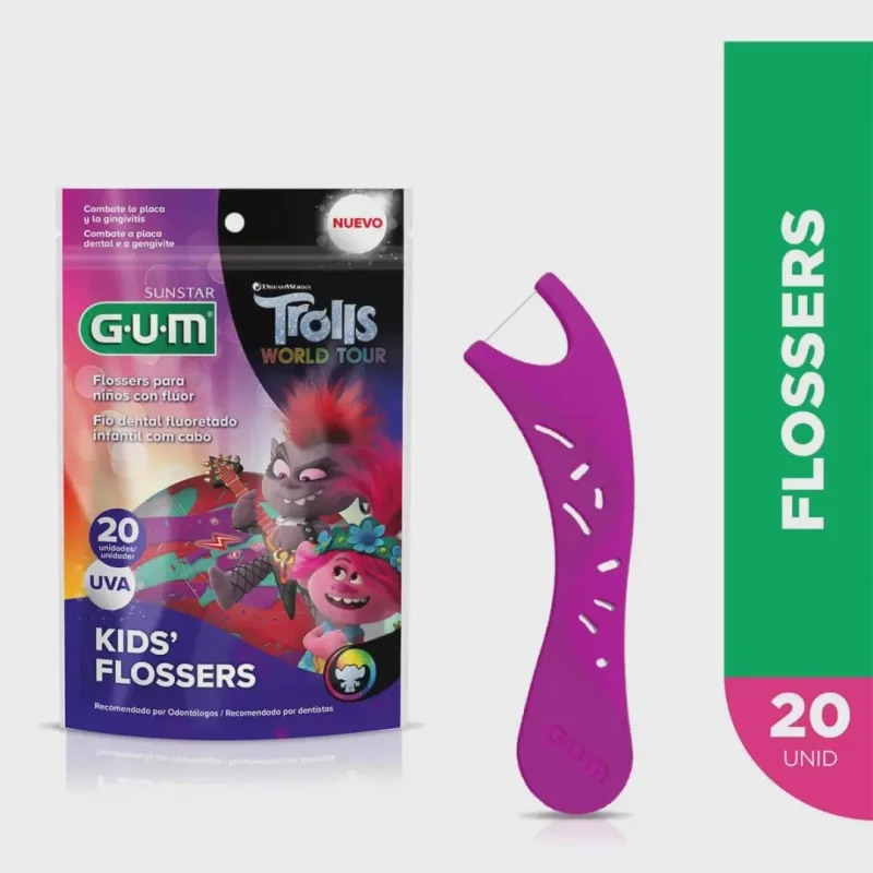 Fio Dental com Haste Infantil GUM Uva, com 20 unidades