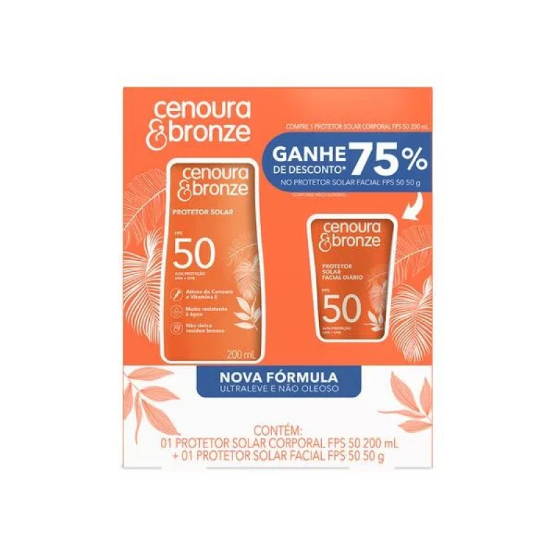 Cen & Bronz Kit Protetor Solar Corporal FPS 50 200ml e Protetor Solar Facial 50g