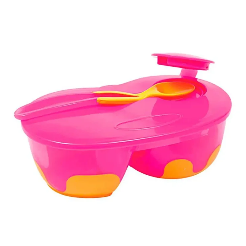 Kit Refeição Buba Baby 6+ meses, rosa, pote com divisória + colher