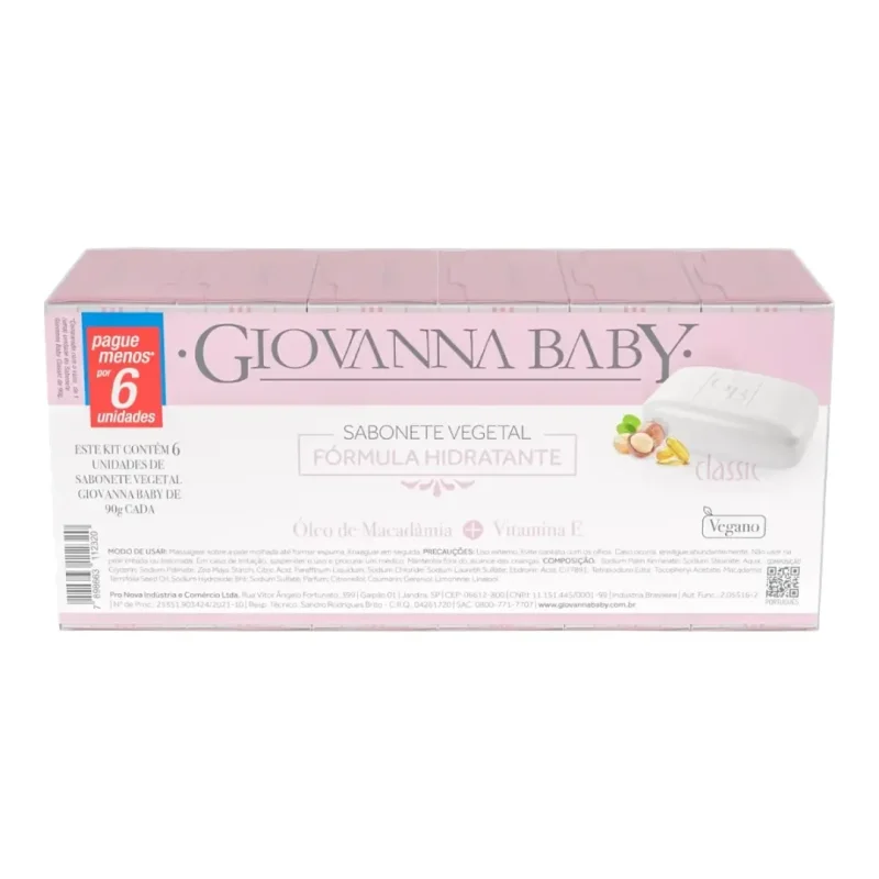 Sabonete Vegetal em Barra Hidratante Classic Giovanna Baby 6 Unidades de 90g Cada