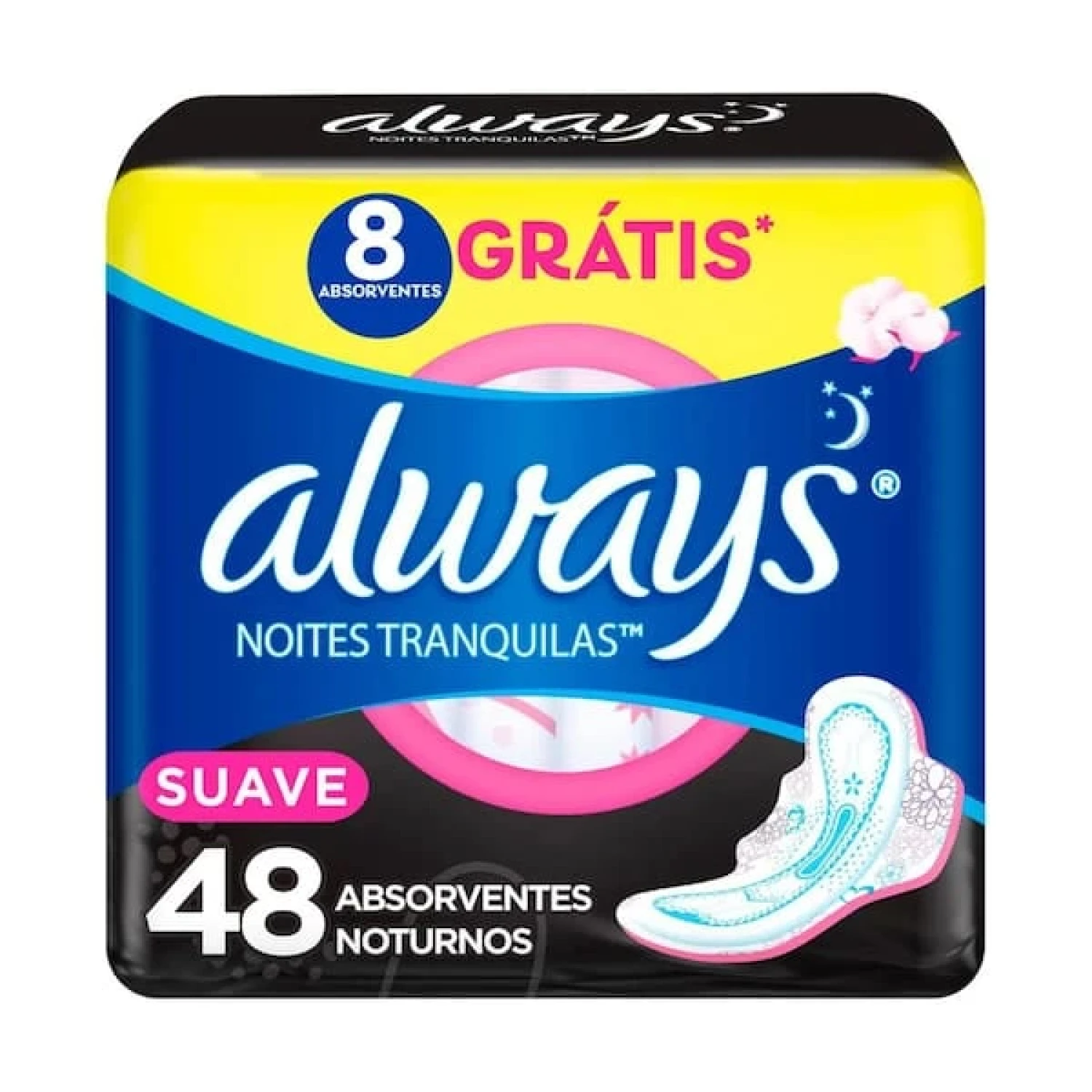 Absorvente Noturno Always Noites Tranquilas com Abas Suave, Leve 48 Pague 40 (1/1)