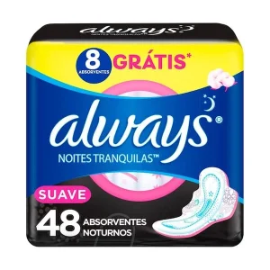 Absorvente Noturno Always Noites Tranquilas com Abas Suave, Leve 48 Pague 40