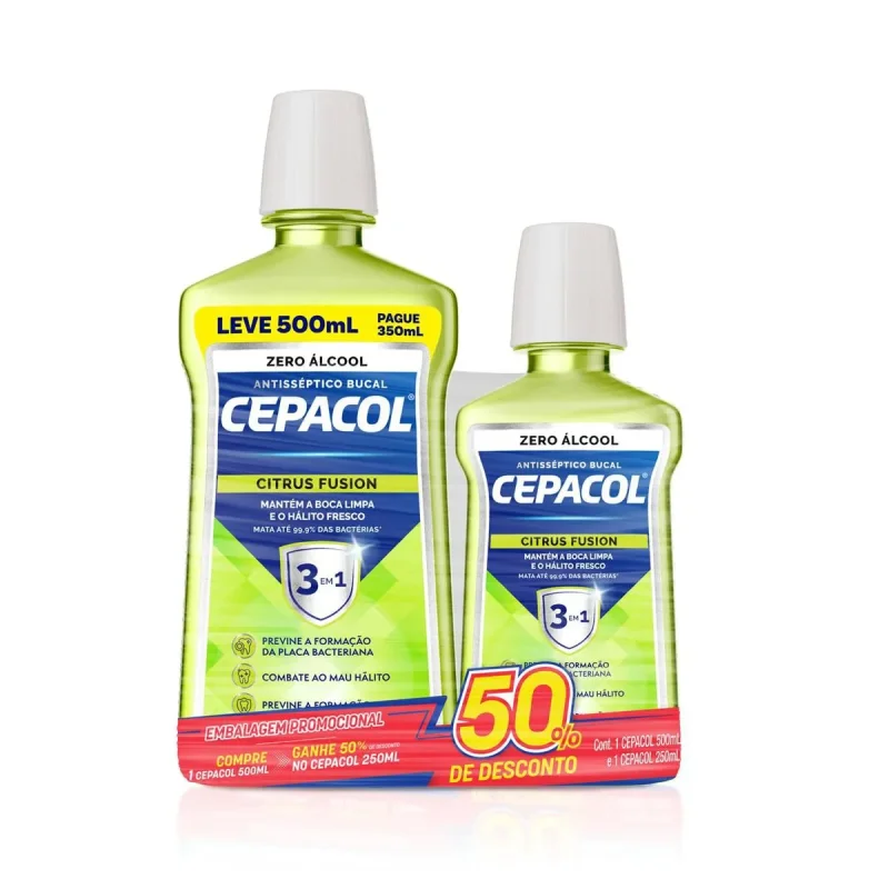 Kit Enxaguante Bucal Cepacol Citrus Fusion Zero Álcool 500ml + 250ml