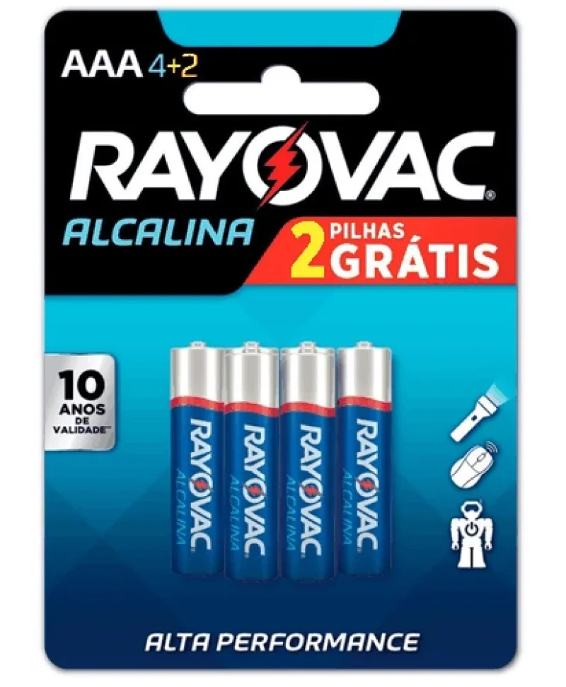 Pilha Alcalina Rayovac AAA, com 6 unidades