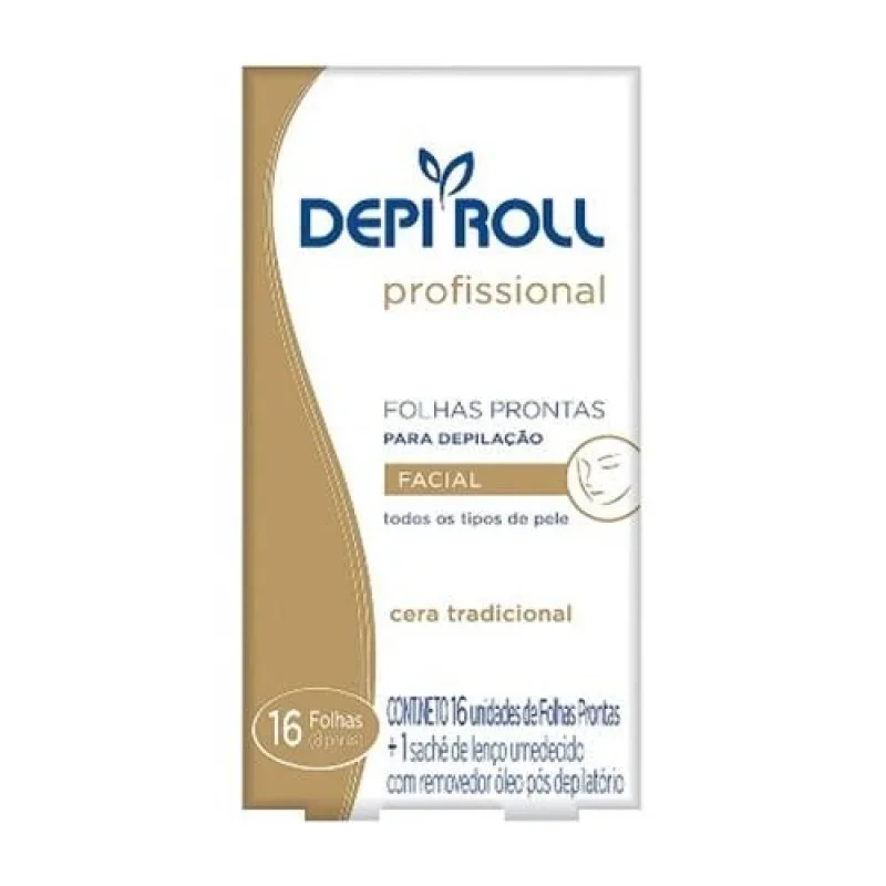Folhas Prontas para Depilação Facial Depi Roll Profissional, com 16 unidades