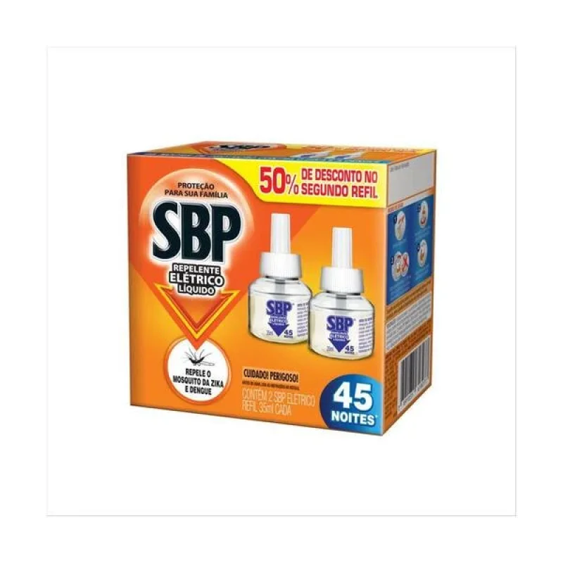 Repelente Elétrico SBP 45 Noites Cheiro Suave, com 2 refis de 35ml
