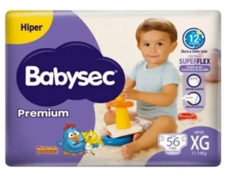 Fralda Babysec Premium Hiper XG, com 56 unidades