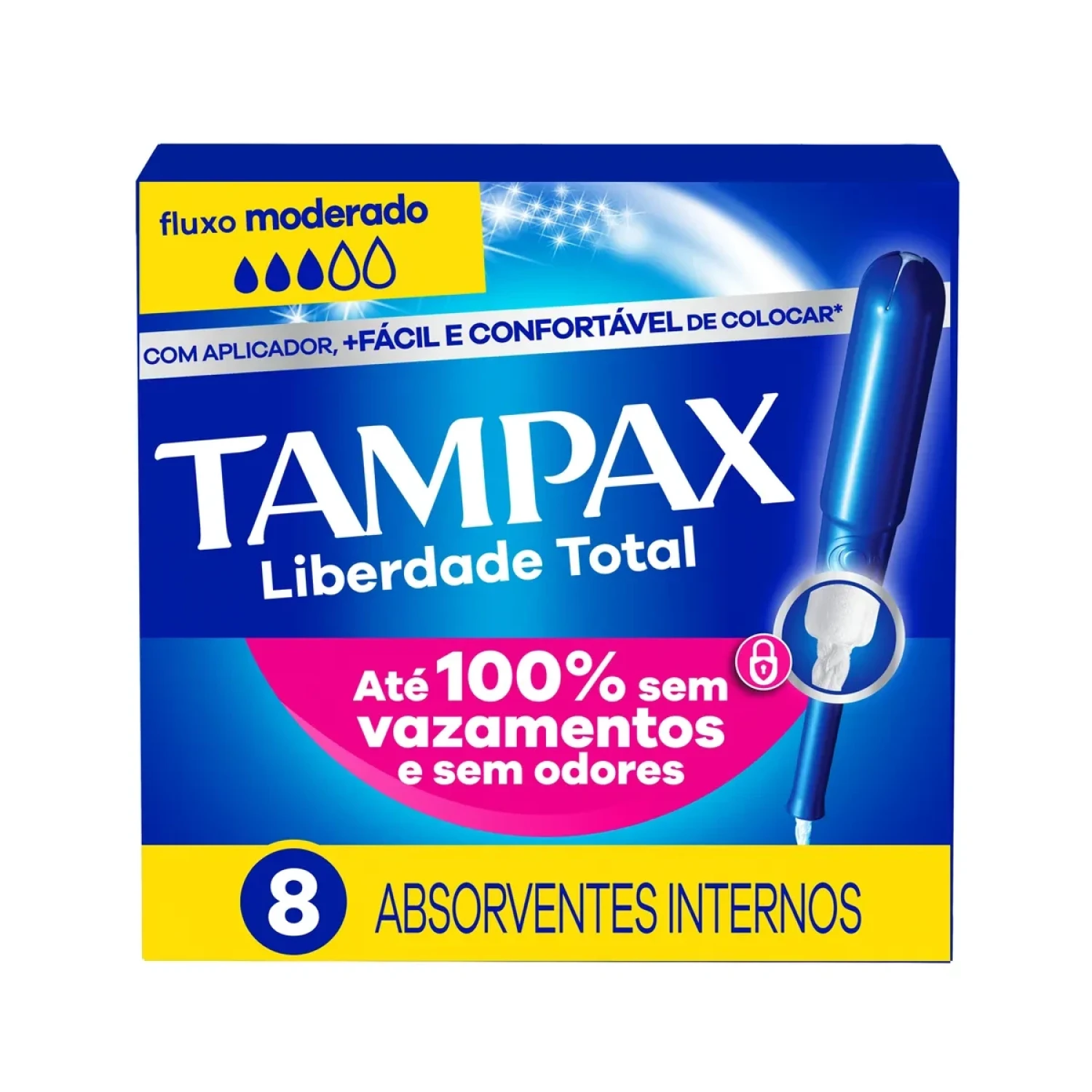 Absorvente Interno Tampax Liberdade Total Fluxo Moderado com Aplicador, com 8 unidades (1/1)