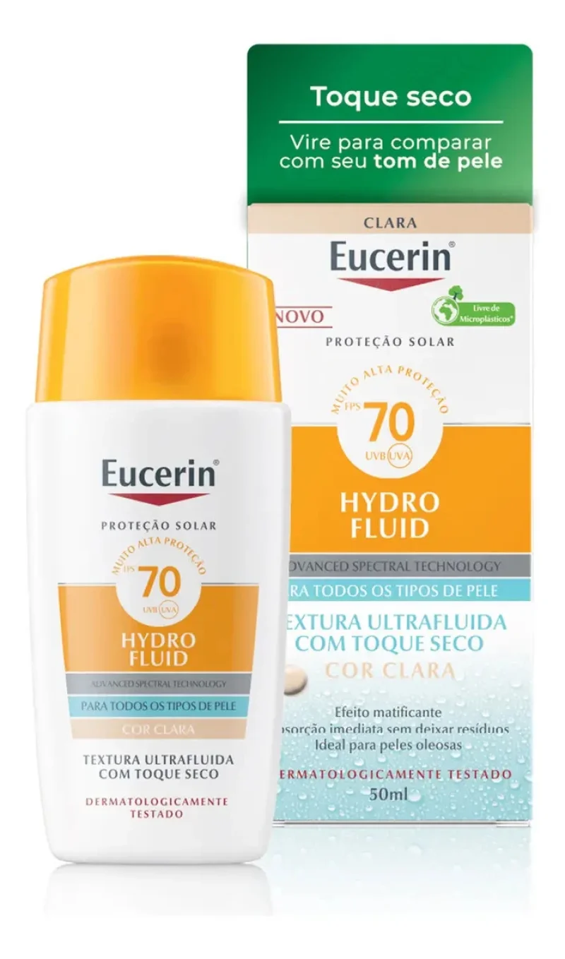 Protetor Solar Facial Eucerin Hydro Fluid FPS 70 Tonalizante Claro 50ml