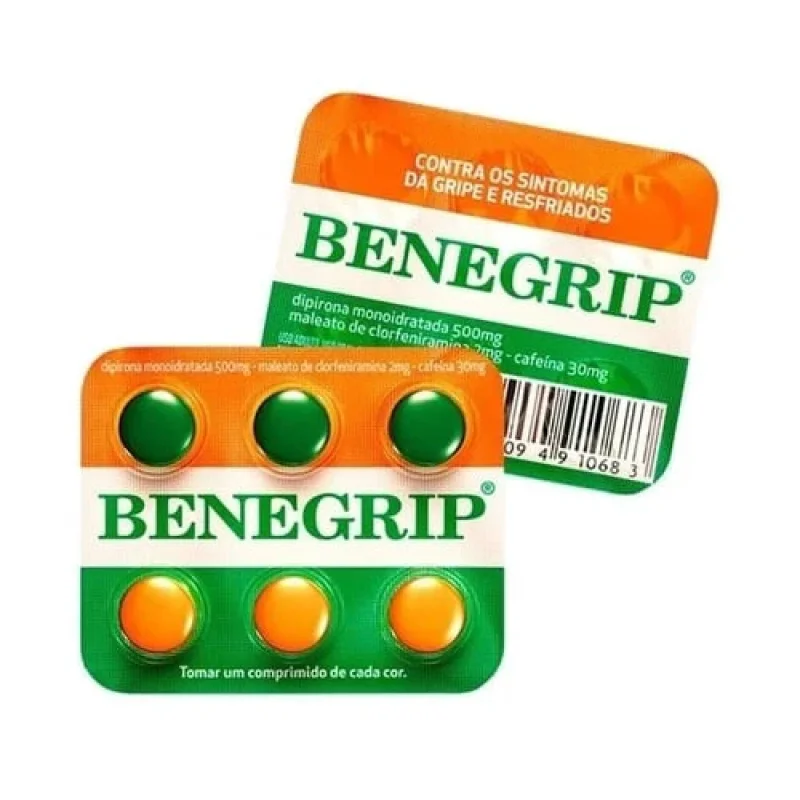 Benegrip 500mg + 30mg + 2mg, com 6 comprimidos revestidos