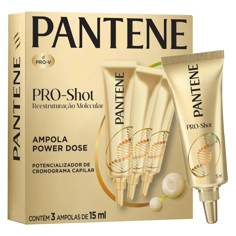 Ampola de Tratamento Pantene Pro-Shot Reestruturação Molecular, com 3 unidades de 15ml